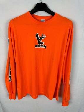 Bucked Up Long Sleeve T-Shirt Orange Deer Logo